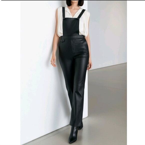 NEW Maeve Faux Leather Overalls - Picture 1 of 6